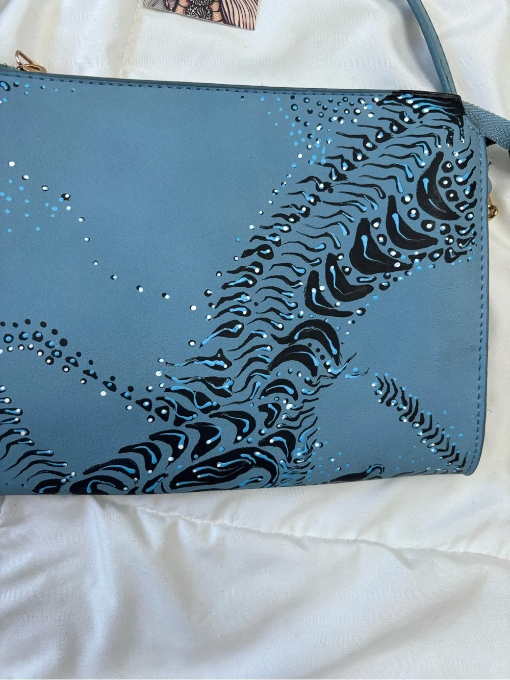 Blue Patterned Crossbody Bag. Hand painted. One of a kind.